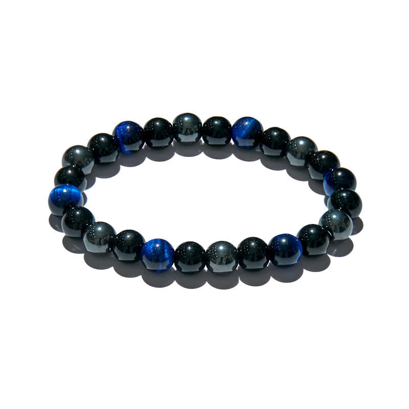 Olivenorma Dark Blue Tiger Eye Obsidian Hematite Beaded Bracelet