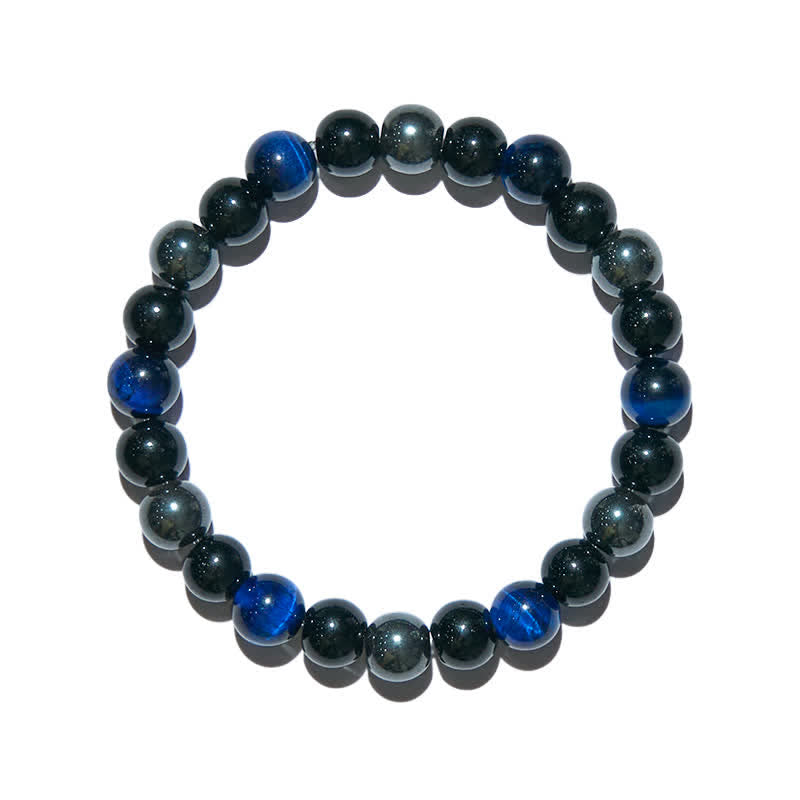 Olivenorma Dark Blue Tiger Eye Obsidian Hematite Beaded Bracelet