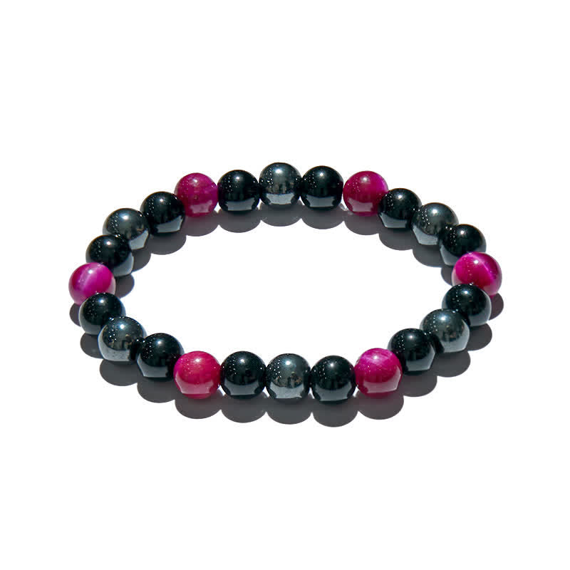 Olivenorma Rose Red Tiger Eye Obsidian Hematite Beaded Bracelet