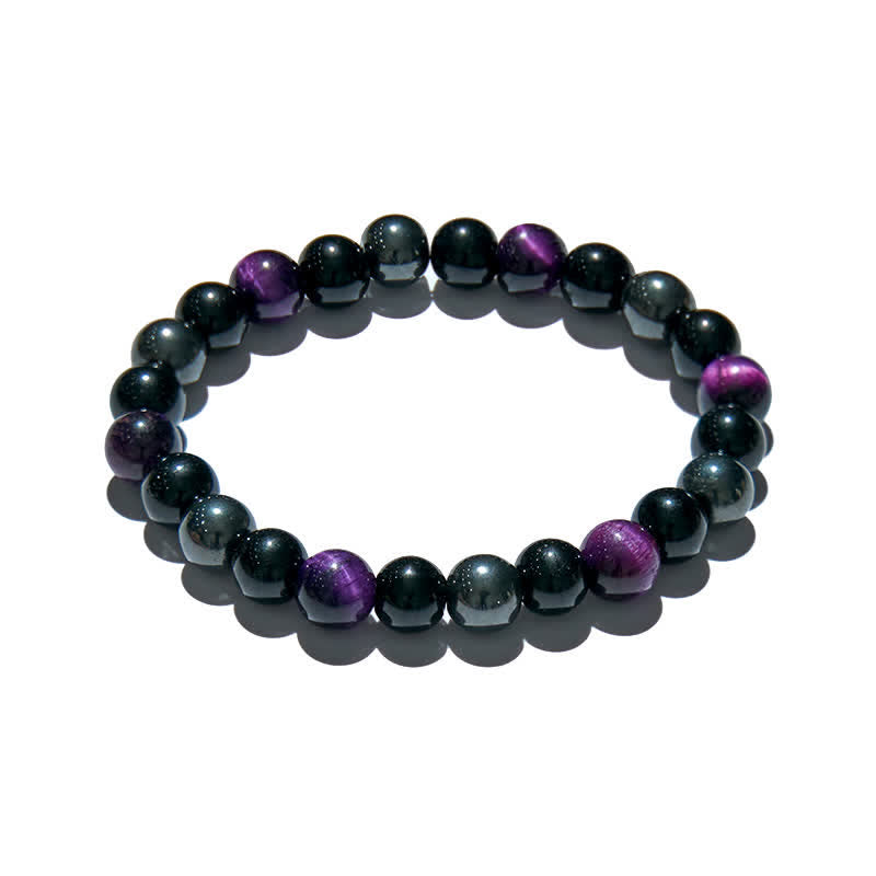 Olivenorma Purple Tiger Eye Obsidian Hematite Beaded Bracelet