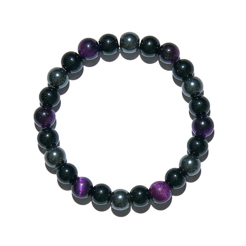 Olivenorma Purple Tiger Eye Obsidian Hematite Beaded Bracelet