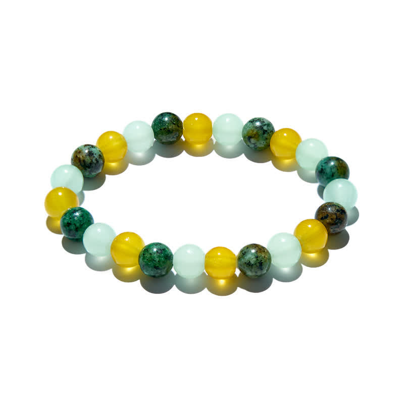 Olivenorma African Turquoise Green Fluorite Citrine Beaded Bracelet