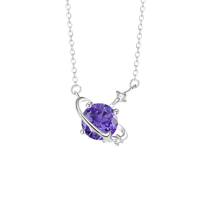 Olivenorma Colored Zircon Birthstone Planet Pendant Sterling Silver Necklace