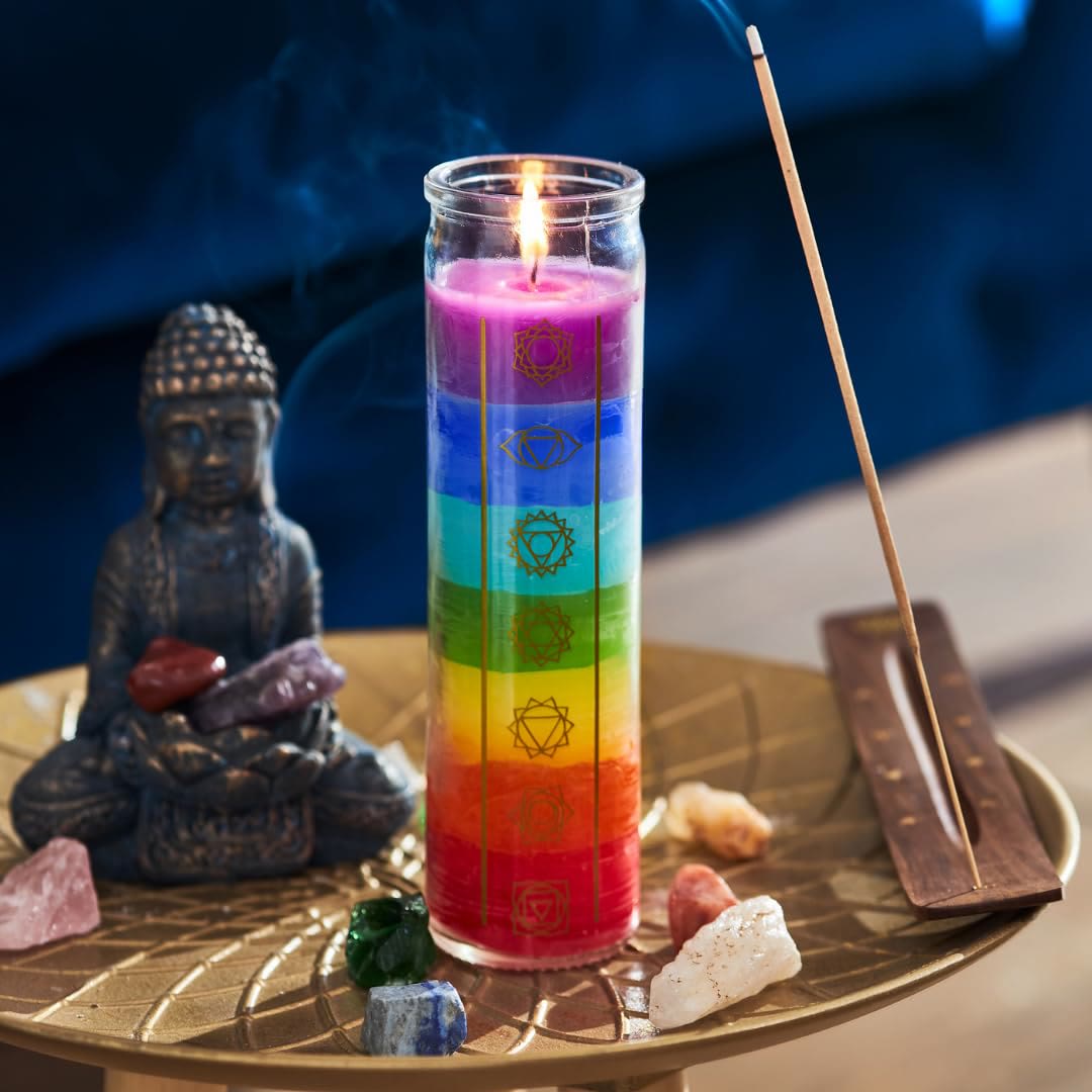 Olivenorma 7 Chakra Candle Devotional Candle with Clear Jar