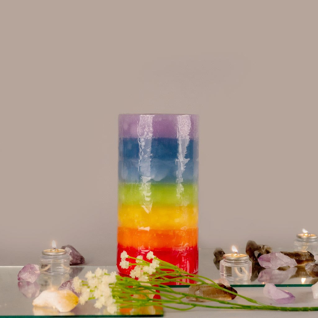 Olivenorma Unscented Chakra Layered Candle Round Pillar Candle