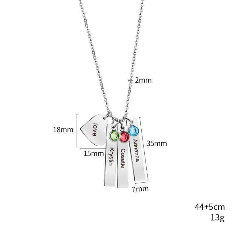 Olivenorma Stainless Steel Heart Square Birthstone Pendant Necklace