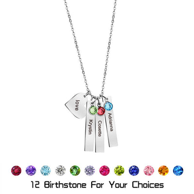 Olivenorma Stainless Steel Heart Square Birthstone Pendant Necklace