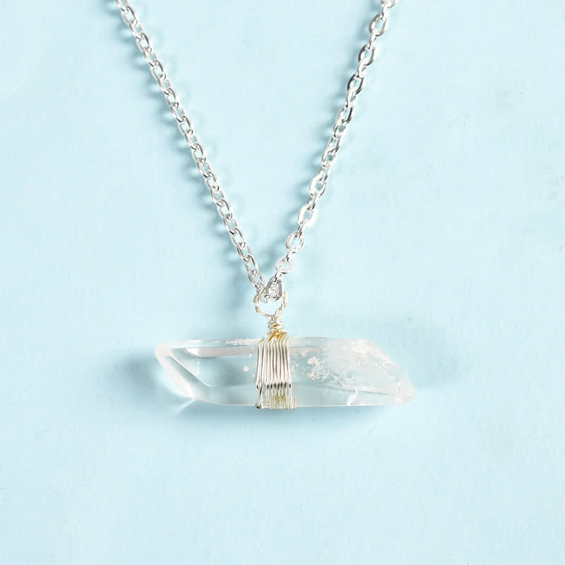 Olivenorma Metal Wrapped Wire Clear Quartz Pendant Necklace