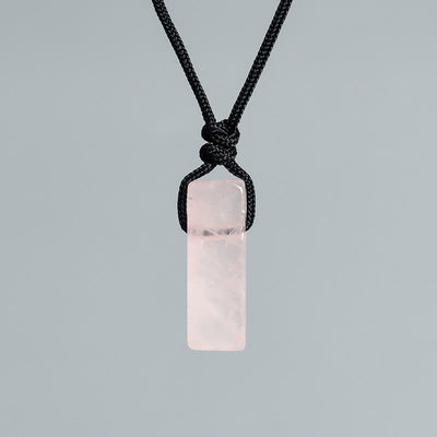 Olivenorma Natural Crystal Column Pendant Braided Knot Necklace - Rose Quartz - image 19