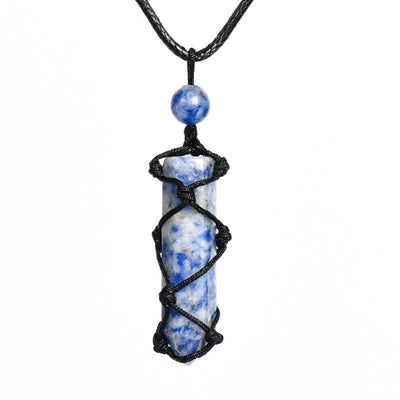 Olivenorma Crystal Column Woven Net Bag Knot Pendant Necklace