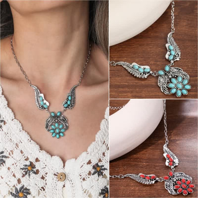 Olivenorma Bohemian Retro Ethnic Style Turquoise Carved Necklace