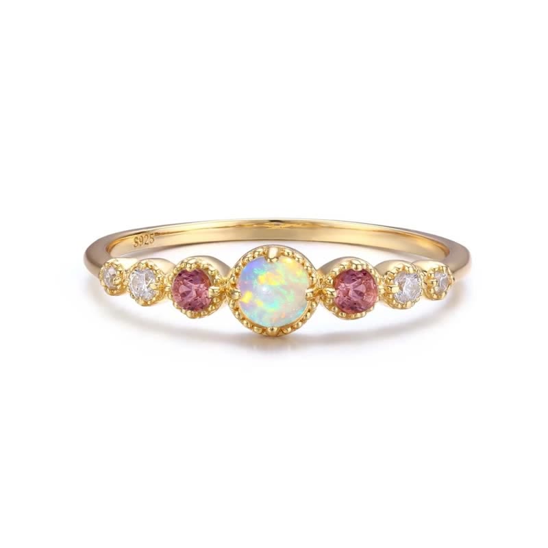 Olivenorma Sterling Silver Natural Color Opal Garnet Ring