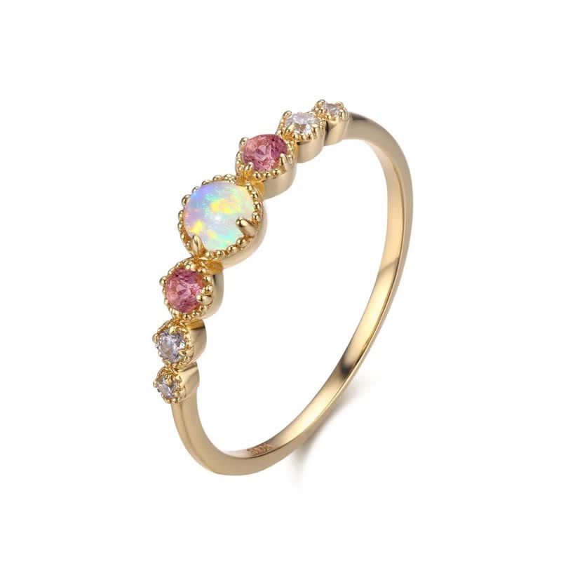 Olivenorma Sterling Silver Natural Color Opal Garnet Ring