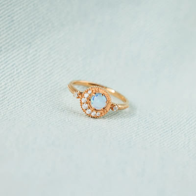 Olivenorma Natural Opal White Zircon Moon Planet Ring