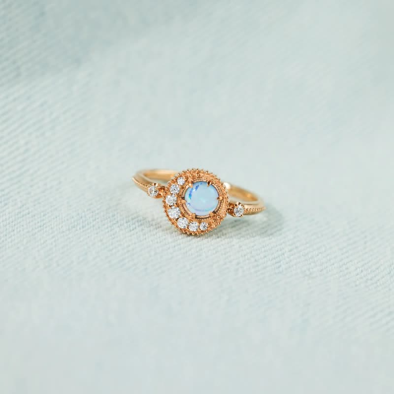 Olivenorma Natural Opal White Zircon Moon Planet Ring