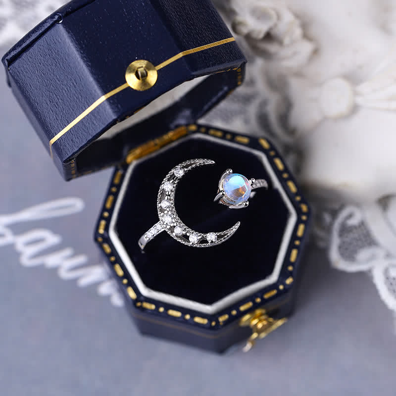 Olivenorma Moonstone Simple Crescent Shape Open Adjustable Ring