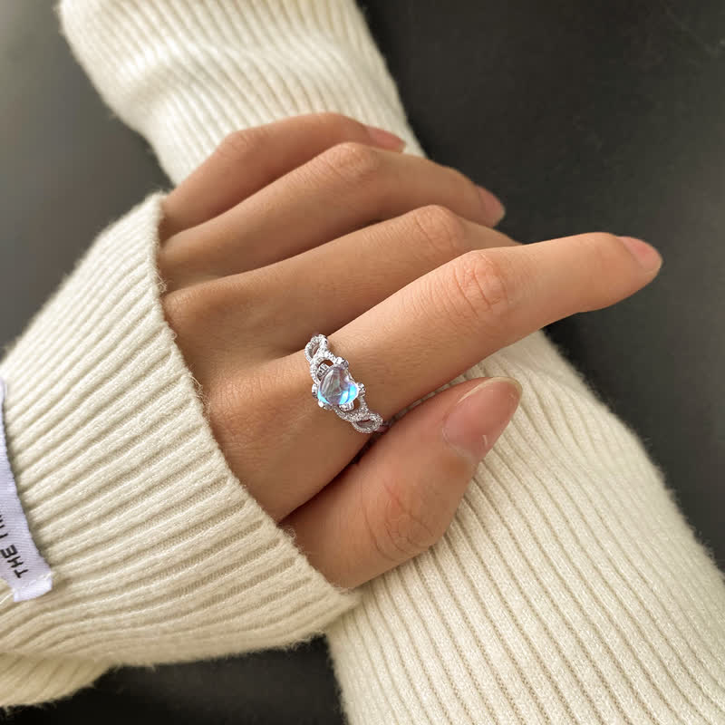 Olivenorma Sterling Silver Moonstone Heart Shape Open Adjustable Ring