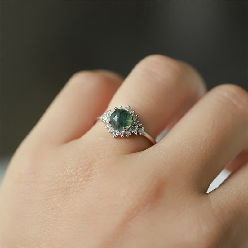 Olivenorma Natural Moss Agate Sunflower Ring