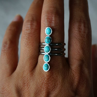 Olivenorma Bohemia Turquoise Stripe Alloy Ring