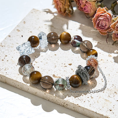 Olivenorma Tiger Eye Clear Quartz Beaded Snake Pendant Bracelet