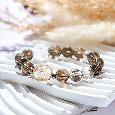 Olivenorma Clear Crystal Citrine Smoky Quartz Beaded Bracelet