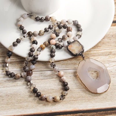 Olivenorma 8mm Beaded Bohemian Style Agate Pendant Necklace