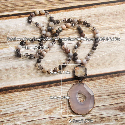 Olivenorma 8mm Beaded Bohemian Style Agate Pendant Necklace