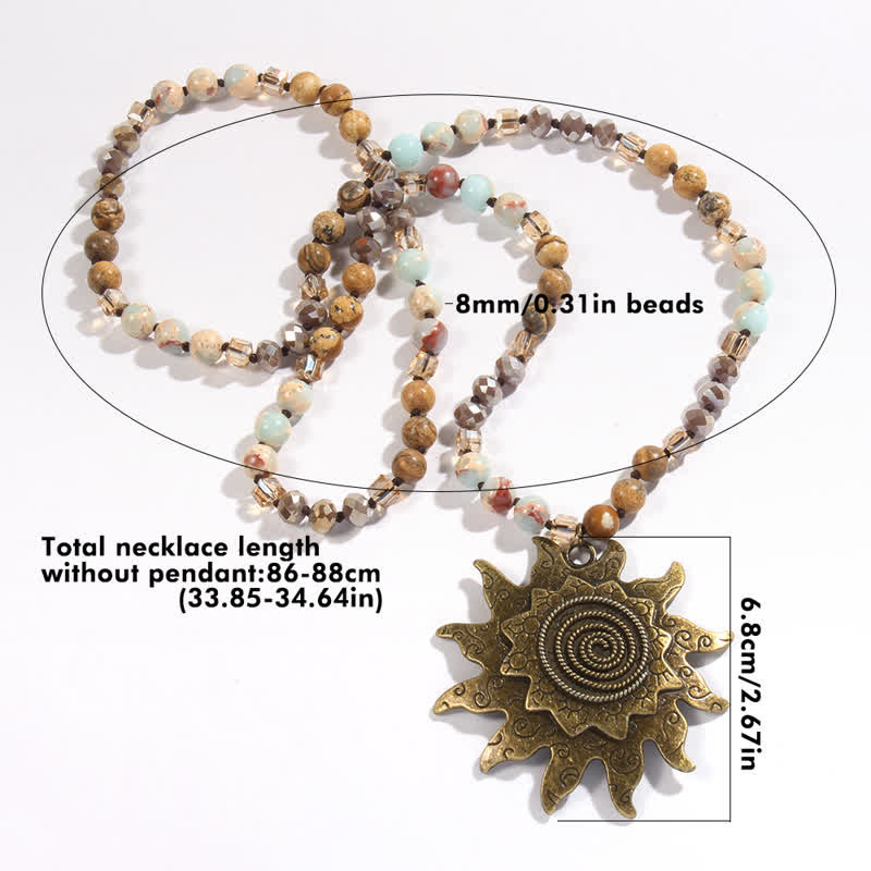 Olivenorma 8mm Natural Stone Beaded Sun Pendant Necklace