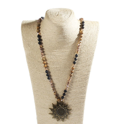 Olivenorma 8mm Natural Stone Beaded Sun Pendant Necklace