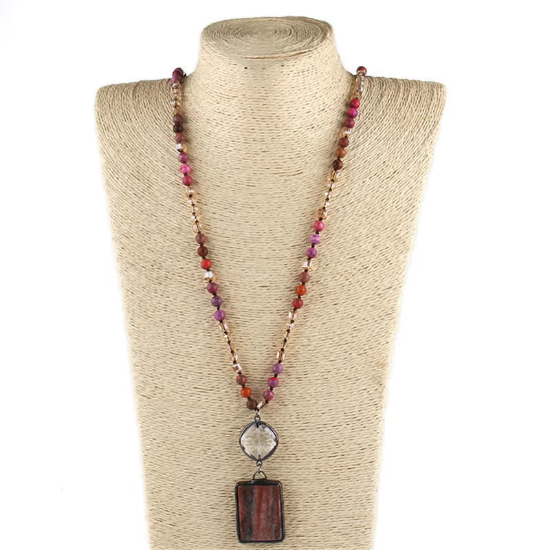 Olivenorma Natural Stone Beads Square Pendant Necklace