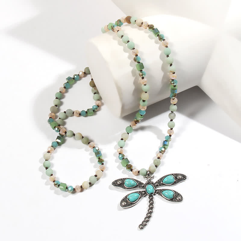 Olivenorma 6mm Beads Turquoise Dragonfly Pendant Necklace