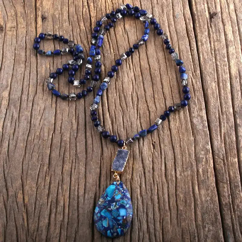 Olivenorma Emperor Stone Beads Crystal Cluster Drop Pendant Necklace