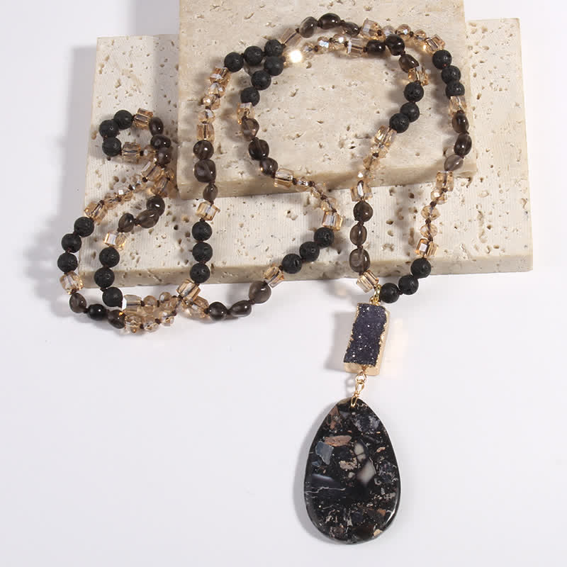 Olivenorma Emperor Stone Beads Crystal Cluster Drop Pendant Necklace