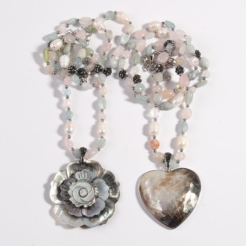 Olivenorma Natural Stone Shell Heart Flower Shaped Pendant Necklace