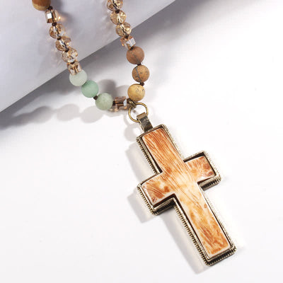 Olivenorma Natural Stone Beads Resin Cross Pendant Necklace