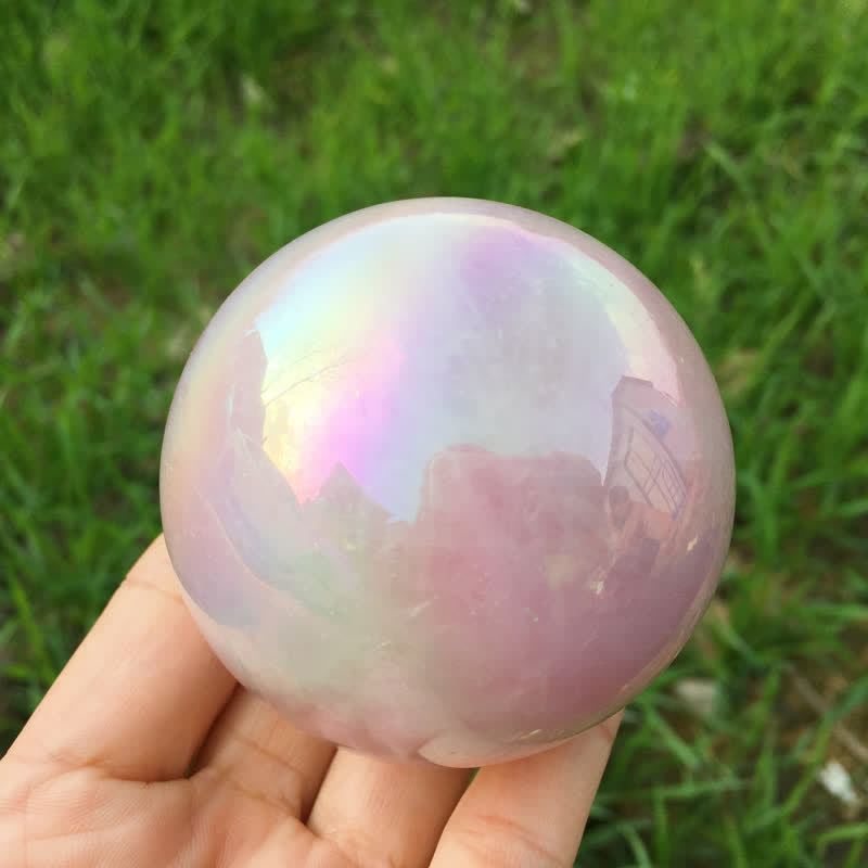 Olivenorma Natural Titanium Rainbow Rose Quartz  Crystal Sphere