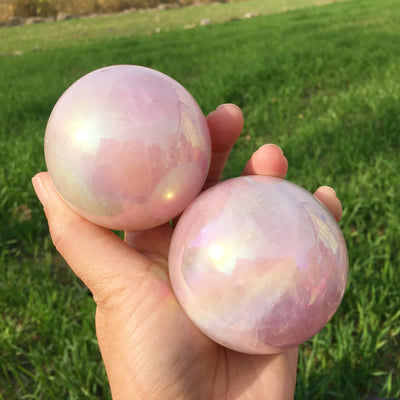 Olivenorma Natural Titanium Rainbow Rose Quartz  Crystal Sphere