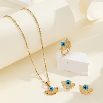 Olivenorma Hiphop Style Blue Evil Eye Pendant Jewelry Set