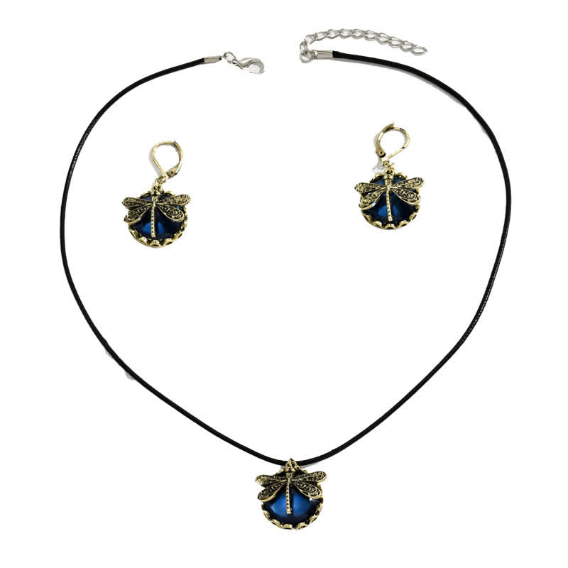 Olivenorma Inlaid Blue Topaz Dragonfly Pendant Jewelry Set