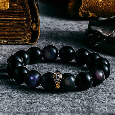 Olivenorma Natural Gold Silver Obsidian Evil Eye Beaded Bracelet