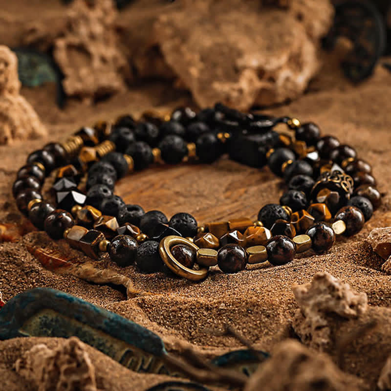 Olivenorma Natural Tiger Eye Lava Stone Men's Beaded Bracelet