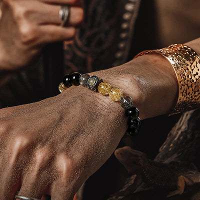Olivenorma Obsidian Gold Rutilated Quartz Men's Beaded Bracelet