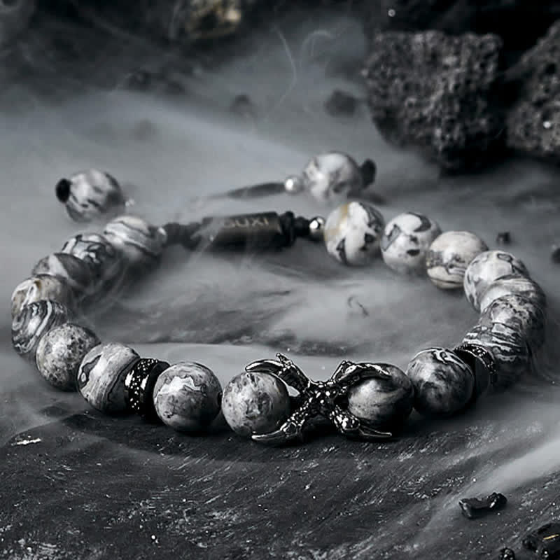 Olivenorma Natural Obsidian Grey Jasper Men's Beaded Bracelet