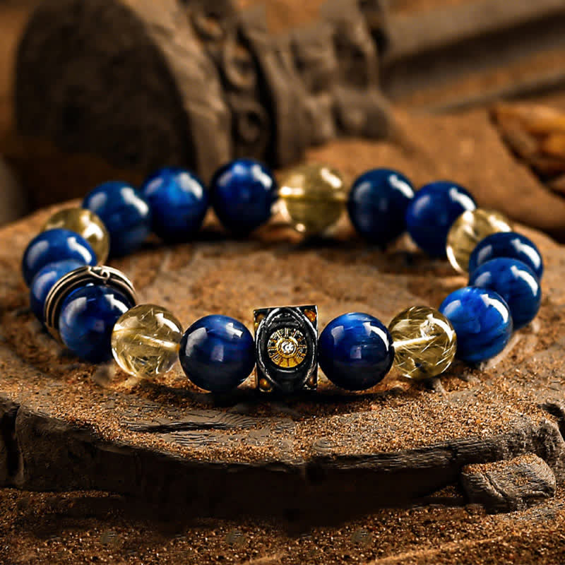 Olivenorma Natural Blue Tiger Eye Men's Beaded Bracelet