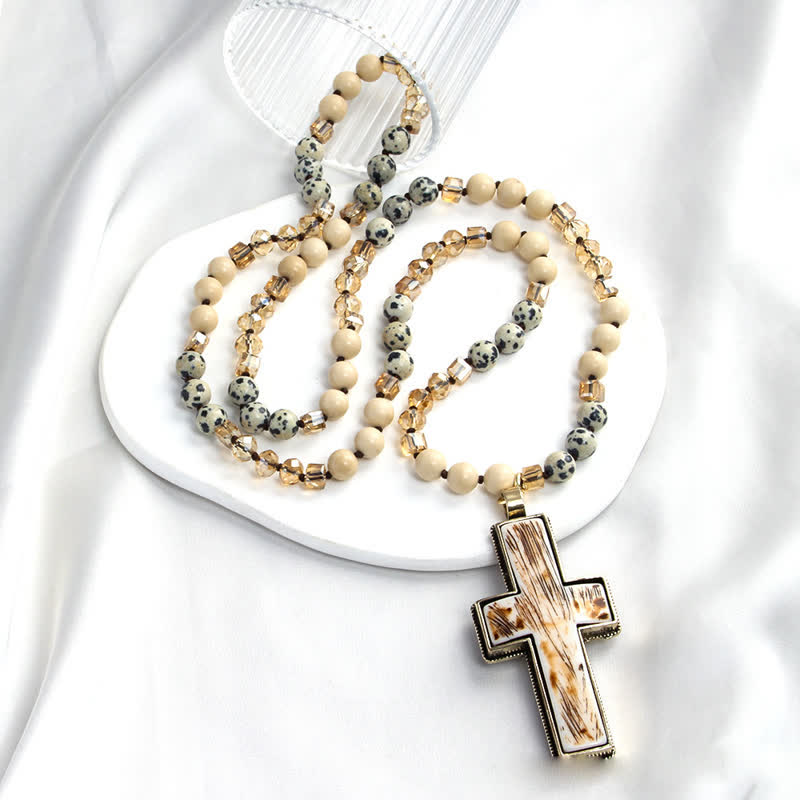 Olivenorma Natural Stone Beads Resin Cross Pendant Necklace