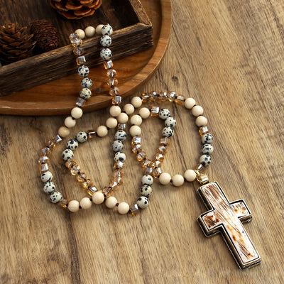 Olivenorma Natural Stone Beads Resin Cross Pendant Necklace