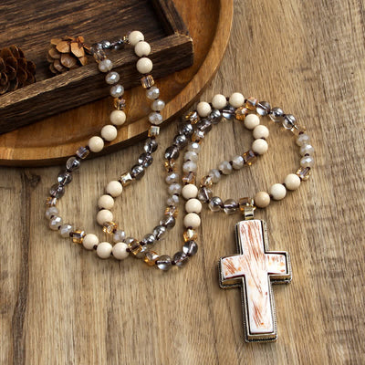 Olivenorma Natural Stone Beads Resin Cross Pendant Necklace