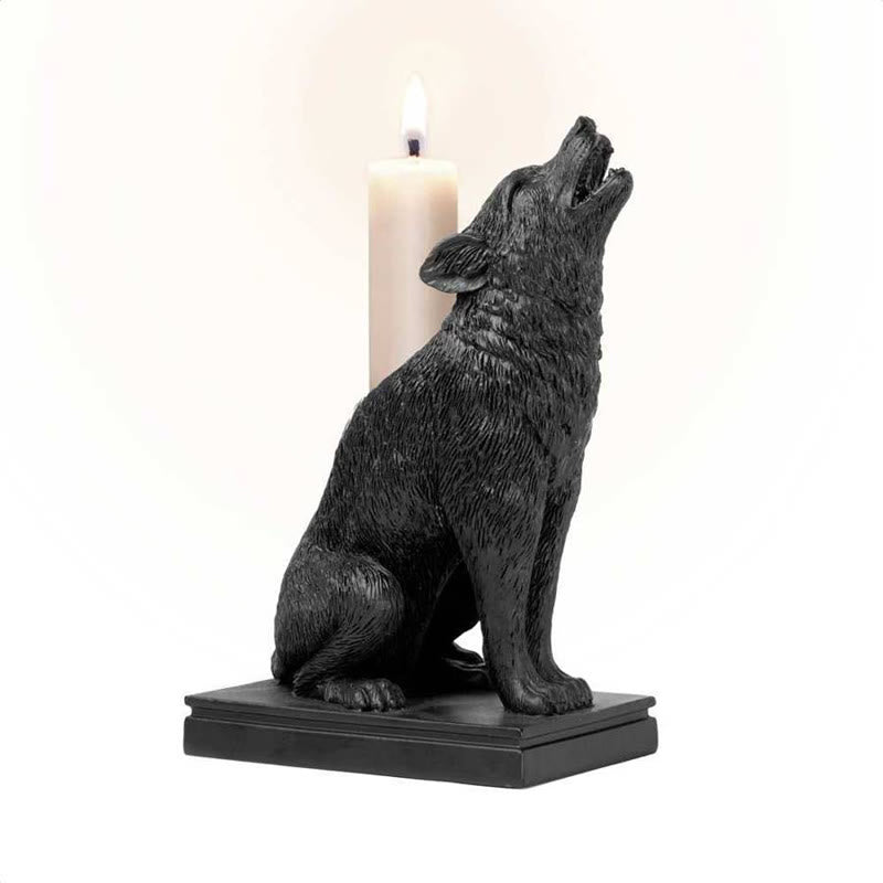 Olivenorma Gothic Cat Wolf Figurine Candle Stick Holder