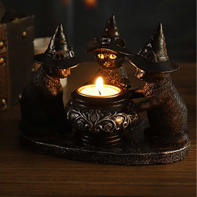 Olivenorma Halloween Three Witch Cats Tealight Candle Holder