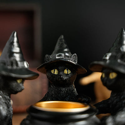 Olivenorma Halloween Three Witch Cats Tealight Candle Holder